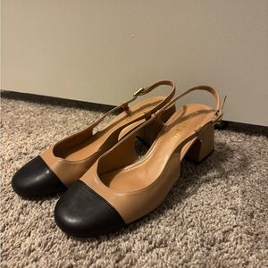 Madden Girl Tan and Black Slingback Heel